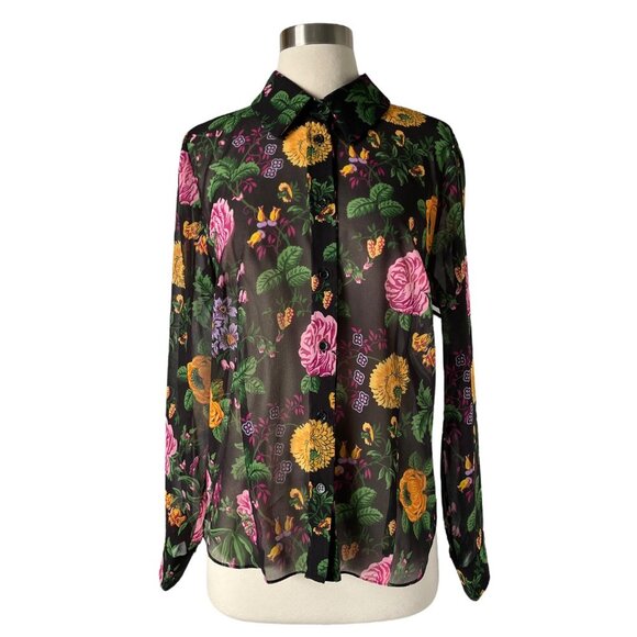 Carolina Herrera Floral Sheer Blouse Black - Picture 9 of 9